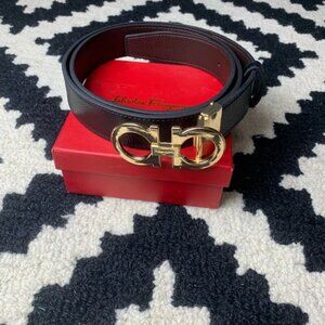 Salvatore Ferragamo Gold Buckle Reversible Black/Brown Sz 42